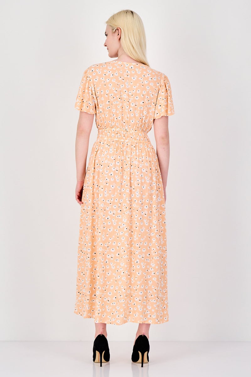 Willow & Whistle Women Floral Print Midi Dress, Peach - Image 4