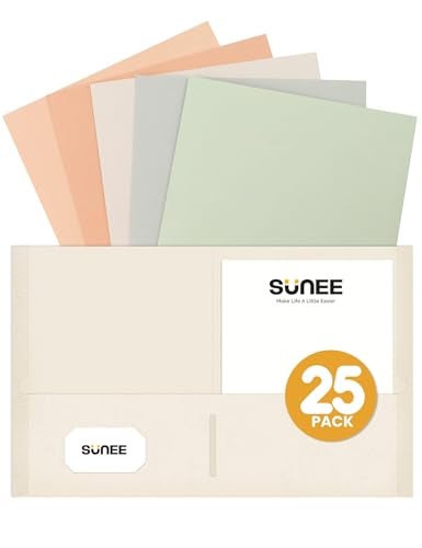 SUNEE Folders with Pockets (25 Pack, Pastel Colors), 2 Pocket Folders Fit Letter Size Paper, Paper File Folder for School Office Home Business - Image 1
