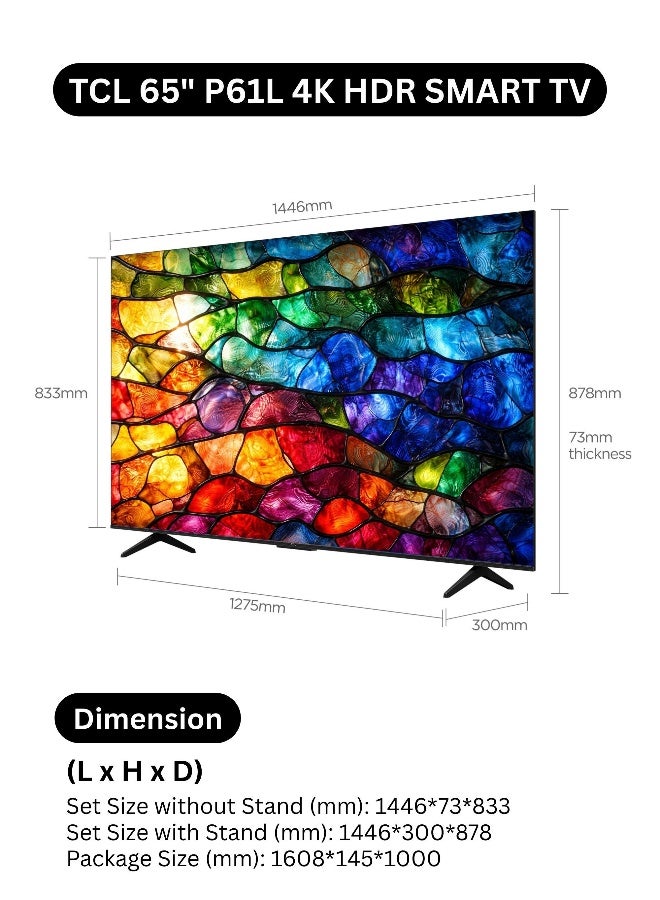 TCL 65-inch P61L 4K HDR Smart TV (2026 Model Google TV - International Version) - 65 Inch UHD TV With AiPQ Processor | Immersive Dolby Audio | HVA Panel | HDR10 | Metallic Bezel-less Design | Game Master UHD 65P61L Black - Image 2