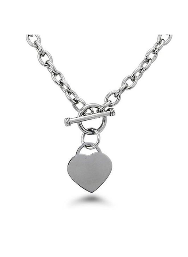 CCBFY High Polished Stainless Steel Heart Charm Cable Chain Necklace with Toggle Clasp Silver Length 16"- 25", 16 inch, Stainless Steel, No Gemstone - Image 1