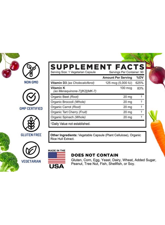 FarmHaven FarmHaven Vitamin D3 K2 Capsules - 5000 IU D3 and 100 mcg K2 - Cholecalciferol MK7 with Veggie Fruit Blend - Vitamin D K2 Supplement for Immune System & Heart Health - Vegetarian, Non-GMO, 90 Caps - Image 4