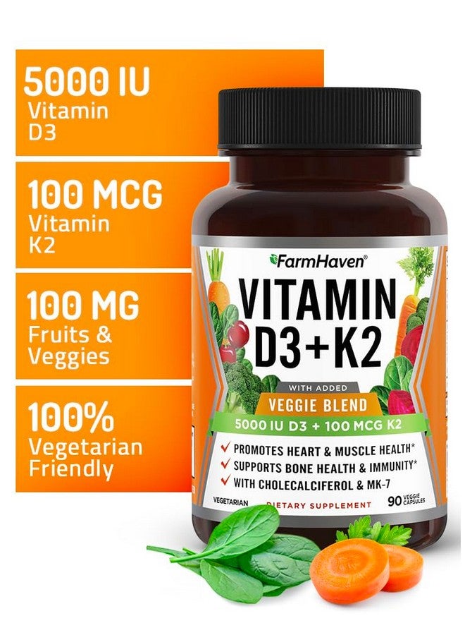 FarmHaven FarmHaven Vitamin D3 K2 Capsules - 5000 IU D3 and 100 mcg K2 - Cholecalciferol MK7 with Veggie Fruit Blend - Vitamin D K2 Supplement for Immune System & Heart Health - Vegetarian, Non-GMO, 90 Caps - Image 3