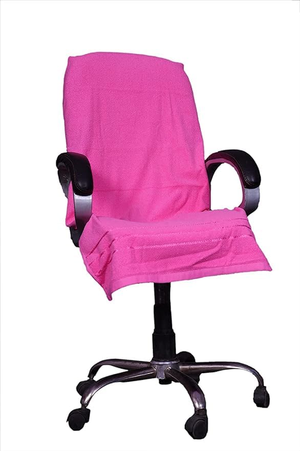 DRYHUG Cotton Chair Towel Soft for 500 GSM Super Soft Office Chair Towel with Tie Knot Pack of 1 Pink - Image 1
