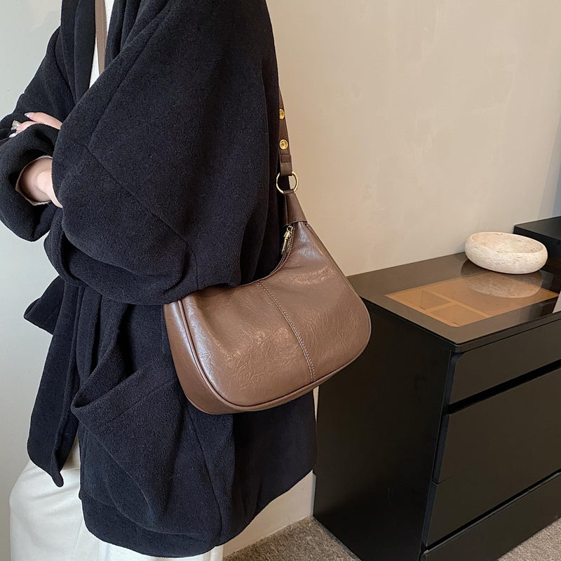 JYG Small Hobo Bags for Women Retro Crescent Coffee Shoulder Purse Fall Soft Crossbody Handbag 2025 - Image 2