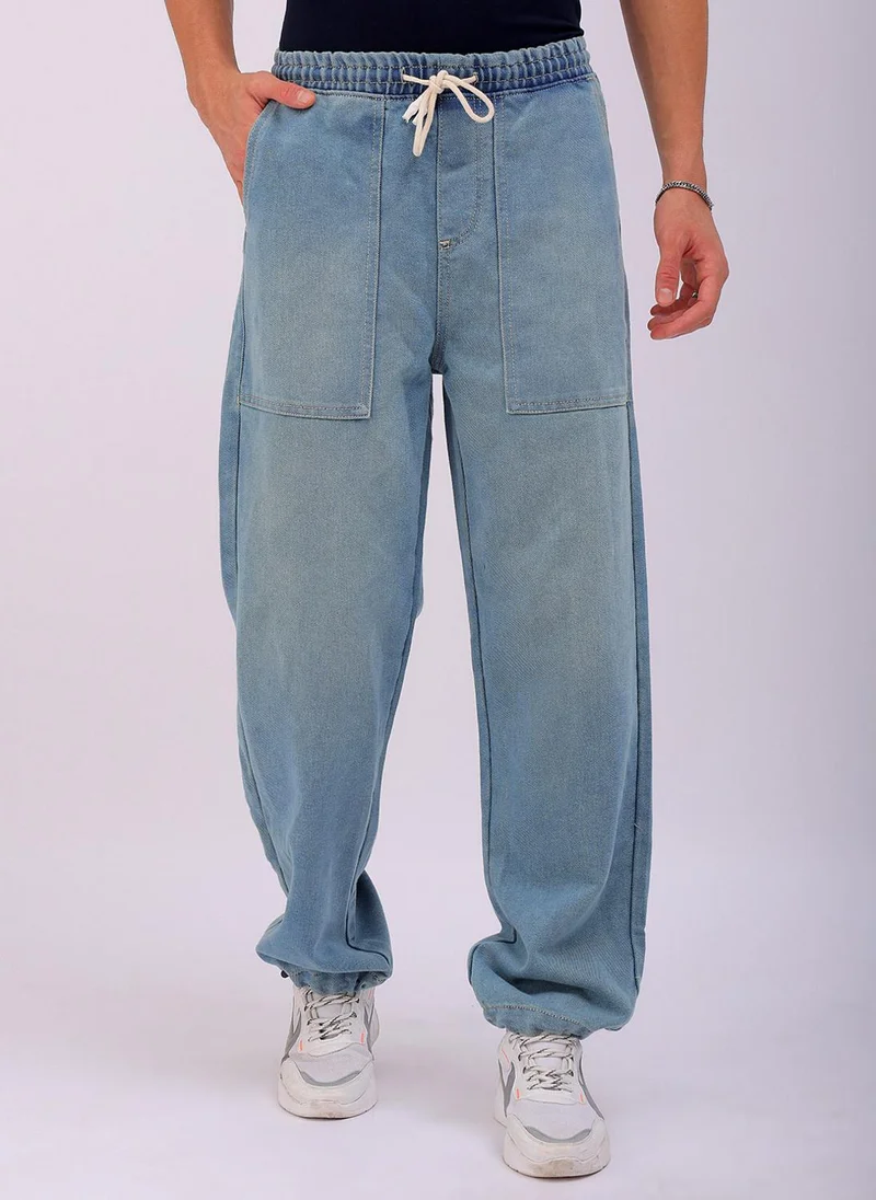 Men Relaxed Fit Solid Mid-Rise Denim Joggers