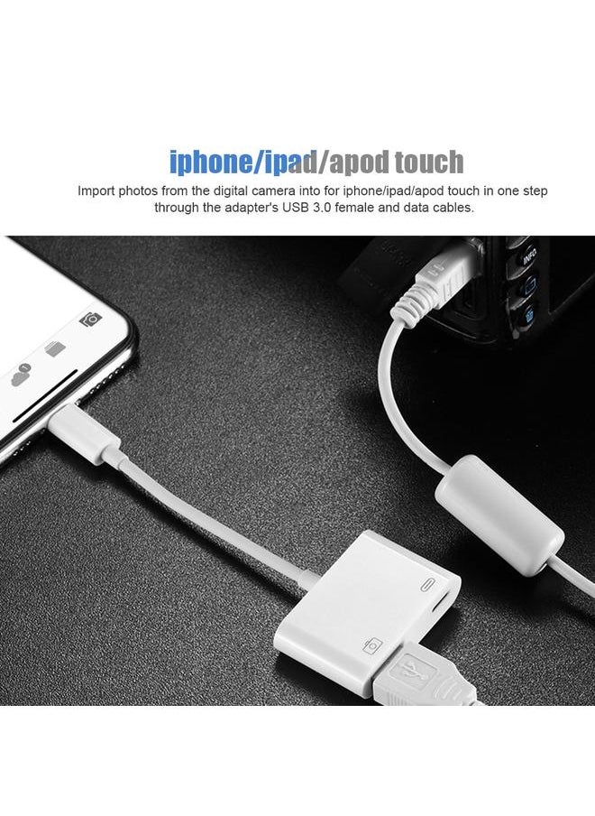 Thoraya - Lightning to USB 3.0 Camera Converter Data Sync Cable For Apple iPhone White - Image 1