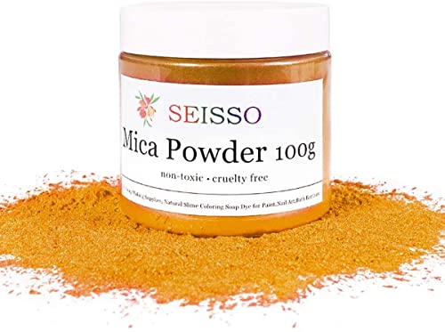 SEISSO Gold Mica Powder for Epoxy Resin 3.5 oz /100g Powdered Pigment for Soap Colorant Bath Bomb Dye, Cosmetic Grade for Lip Gloss, Acrylic Nails Polish, Craft Projects - Image 2