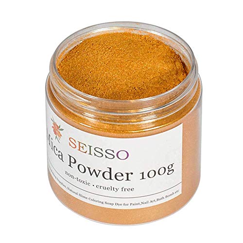 SEISSO Gold Mica Powder for Epoxy Resin 3.5 oz /100g Powdered Pigment for Soap Colorant Bath Bomb Dye, Cosmetic Grade for Lip Gloss, Acrylic Nails Polish, Craft Projects - Image 1