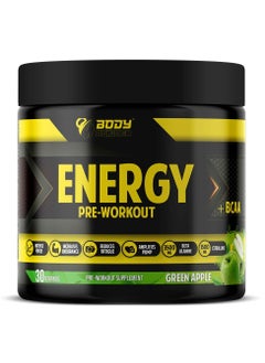 Body Builder Body Builder Energy Pre workout Plus BCAA, Green Apple, 30 Servings 