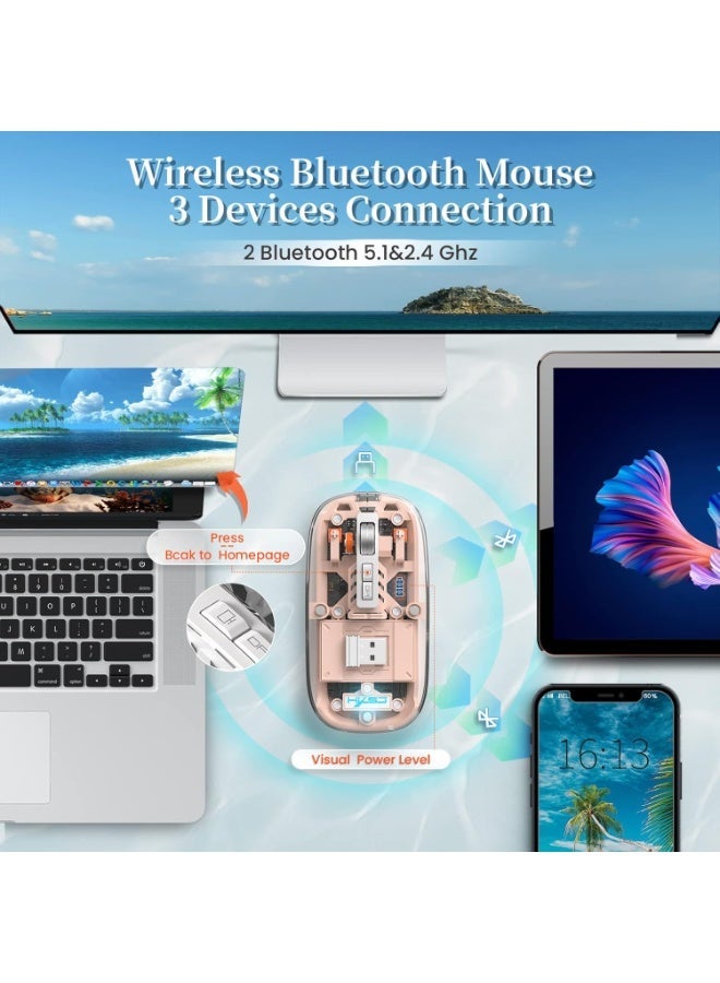جيجاماكس ماوس لاسلكي صغير خفيف الوزن بتقنية البلوتوث 5.1 و2.4 جيجاهرتز، شفاف وواضح، فأرة كمبيوتر صامتة قابلة لإعادة الشحن، مستقبل USB C نانو، بطارية LED سحرية هادئة للمكتب/الكمبيوتر الشخصي/ماك/الكمبيوتر المحمول/أبل/آيباد - Image 3