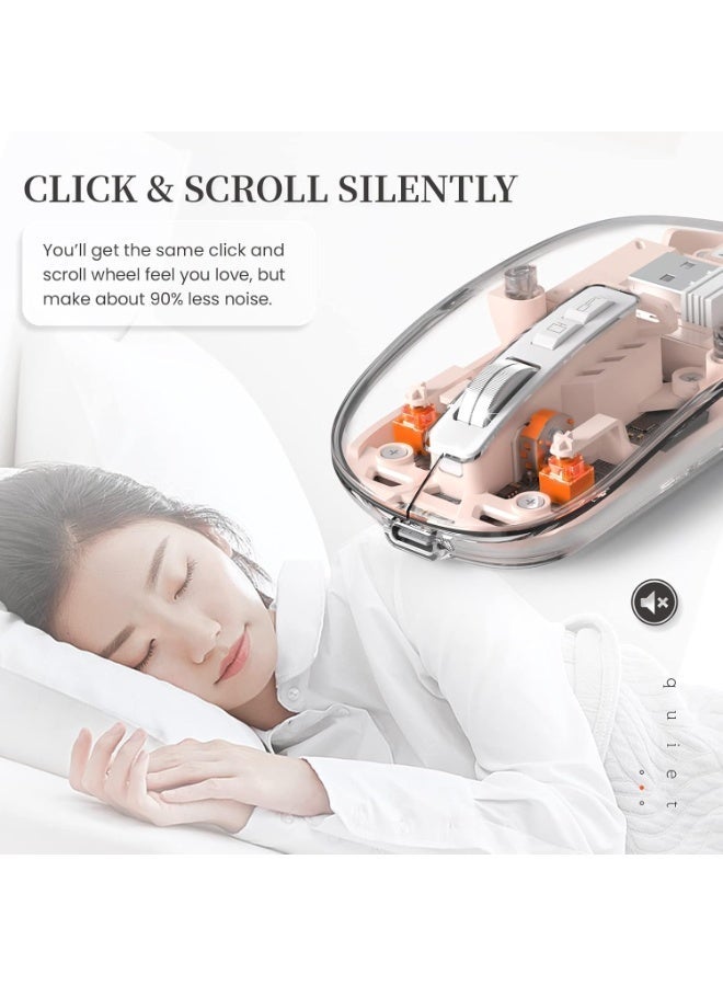 جيجاماكس ماوس لاسلكي صغير خفيف الوزن بتقنية البلوتوث 5.1 و2.4 جيجاهرتز، شفاف وواضح، فأرة كمبيوتر صامتة قابلة لإعادة الشحن، مستقبل USB C نانو، بطارية LED سحرية هادئة للمكتب/الكمبيوتر الشخصي/ماك/الكمبيوتر المحمول/أبل/آيباد - Image 5