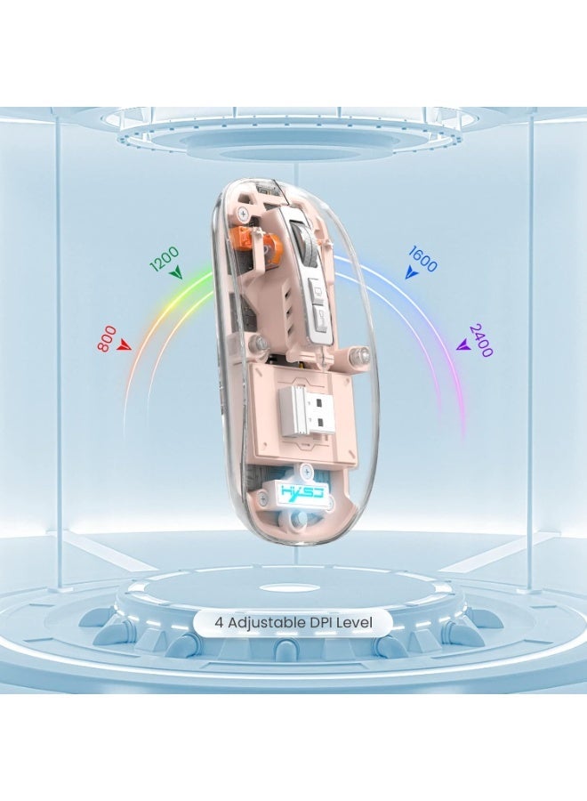 جيجاماكس ماوس لاسلكي صغير خفيف الوزن بتقنية البلوتوث 5.1 و2.4 جيجاهرتز، شفاف وواضح، فأرة كمبيوتر صامتة قابلة لإعادة الشحن، مستقبل USB C نانو، بطارية LED سحرية هادئة للمكتب/الكمبيوتر الشخصي/ماك/الكمبيوتر المحمول/أبل/آيباد - Image 4