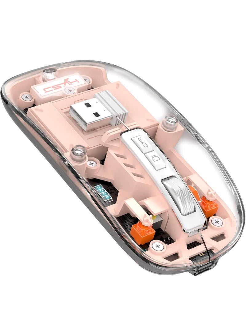 جيجاماكس ماوس لاسلكي صغير خفيف الوزن بتقنية البلوتوث 5.1 و2.4 جيجاهرتز، شفاف وواضح، فأرة كمبيوتر صامتة قابلة لإعادة الشحن، مستقبل USB C نانو، بطارية LED سحرية هادئة للمكتب/الكمبيوتر الشخصي/ماك/الكمبيوتر المحمول/أبل/آيباد - Image 2