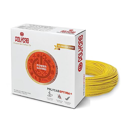 Polycab OPTIMA+ 1.5sqmm 90M coil | Flame Retardant | Lead free | 99.97% high purity copper | Rodent protection | PVC insulated housewire [Yellow] - Image 1