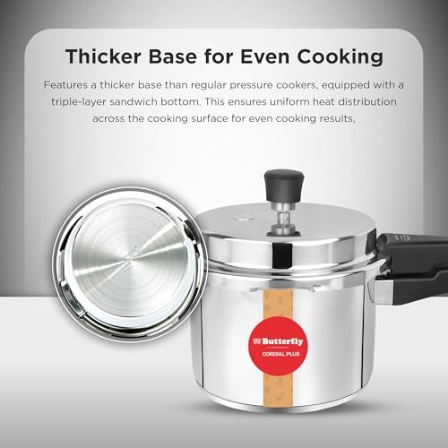 Butterfly Cordial Plus 2L, 3L & 5L SS Pressure Cooker Combo | Stainless Steel | Induction & Gas Stove Compatible| ISI Certified| Triple Safety System| Silver - Image 3
