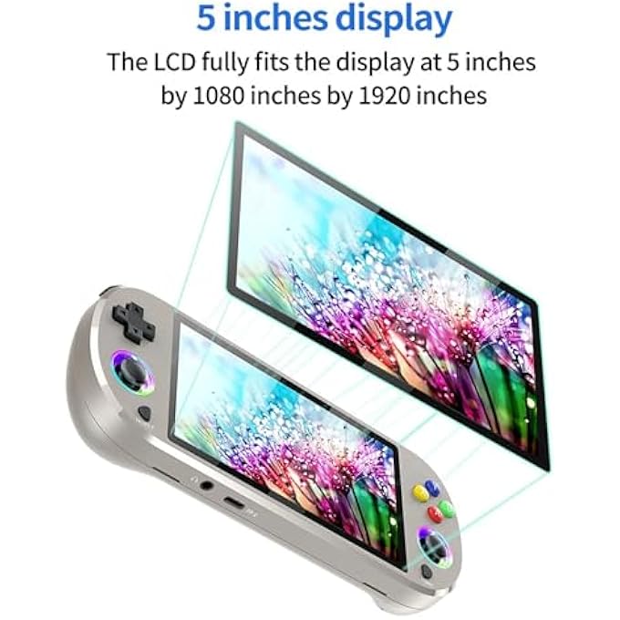 HANDHELD GAME CONSOLE 5 INCH DISPLAY, RETRO MINI GAMING CONSOLE WITH GAMEPAD, 11000+ GAMES, 64G, RGB JOYSTICKS, 3000MAH BATTERY, 30+ EMULATORS, HDMI, BLACK PORTABLE CONSOLE - Image 2