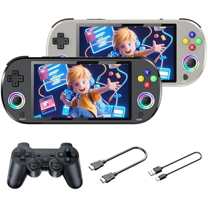 HANDHELD GAME CONSOLE 5 INCH DISPLAY, RETRO MINI GAMING CONSOLE WITH GAMEPAD, 11000+ GAMES, 64G, RGB JOYSTICKS, 3000MAH BATTERY, 30+ EMULATORS, HDMI, BLACK PORTABLE CONSOLE - Image 1