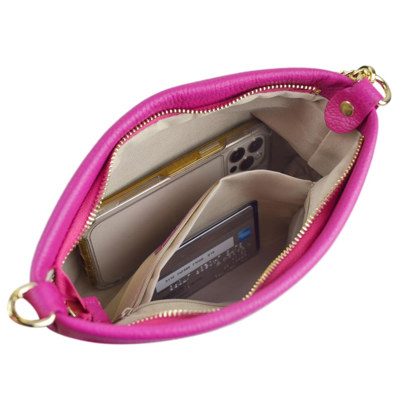 Dasein Italian Genuine Leather Handbag for Women Clutch Evening Bag Gold Chain Strap Shoulder Bag Crossbody Purse (Fuchsia) - Image 4