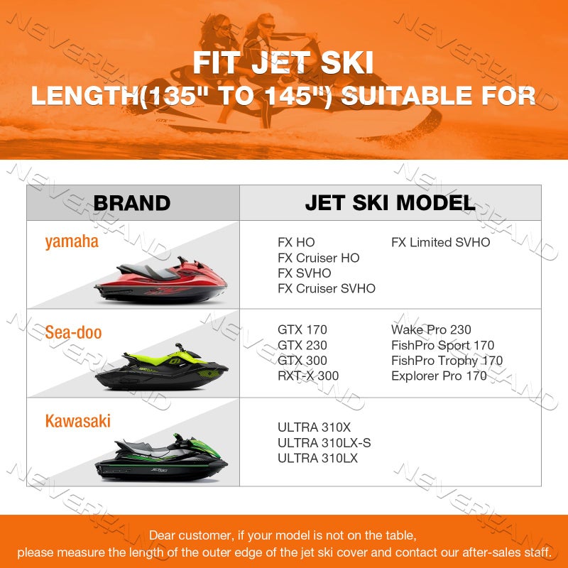 NEVERLAND Jet Ski Cover Suitable for 2 3 Seater Jetski Covers Heavy Duty Waterproof with 2 Air Vent Marine Grade UV Resistant Compatible with Yamaha Sea-Doo Lengths 135'' to 145" - Image 2