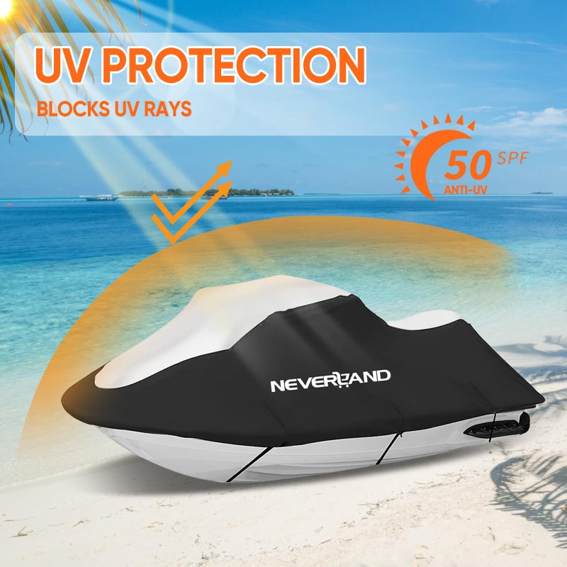 NEVERLAND Jet Ski Cover Suitable for 2 3 Seater Jetski Covers Heavy Duty Waterproof with 2 Air Vent Marine Grade UV Resistant Compatible with Yamaha Sea-Doo Lengths 135'' to 145" - Image 4