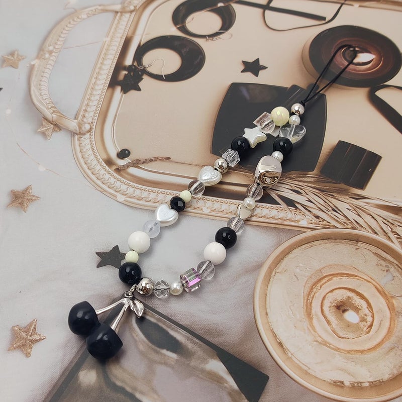 cioatu Phone Charms Cute Cherry Butterfly Cell Phone Lanyard Strap Wrist Strap for Bag Airpods Camera Pendants Decor (Cute Black Cherry) - Image 2