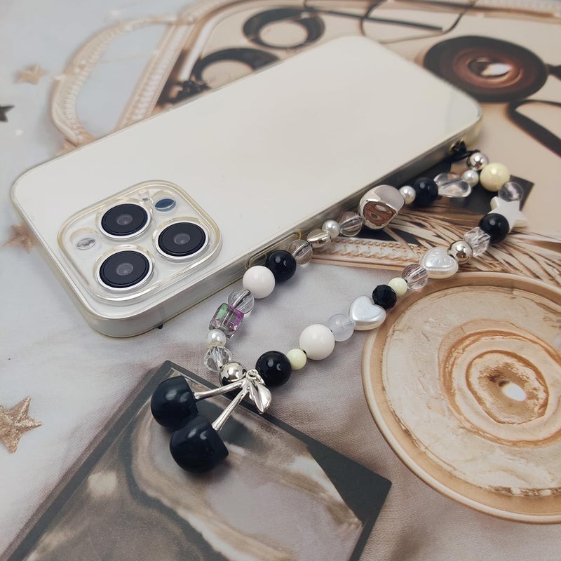 cioatu Phone Charms Cute Cherry Butterfly Cell Phone Lanyard Strap Wrist Strap for Bag Airpods Camera Pendants Decor (Cute Black Cherry) - Image 5