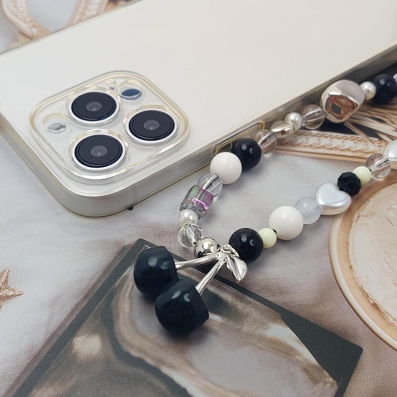 cioatu Phone Charms Cute Cherry Butterfly Cell Phone Lanyard Strap Wrist Strap for Bag Airpods Camera Pendants Decor (Cute Black Cherry) - Image 3