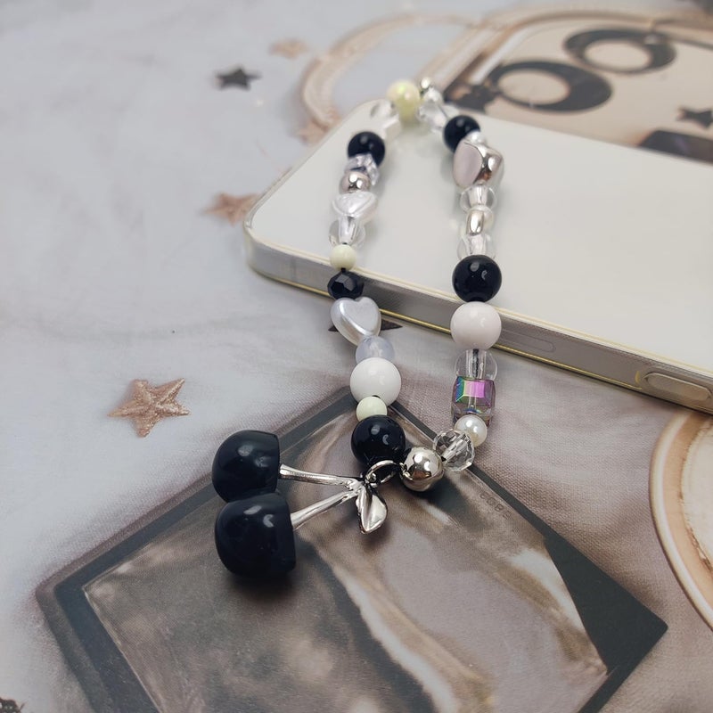 cioatu Phone Charms Cute Cherry Butterfly Cell Phone Lanyard Strap Wrist Strap for Bag Airpods Camera Pendants Decor (Cute Black Cherry) - Image 4