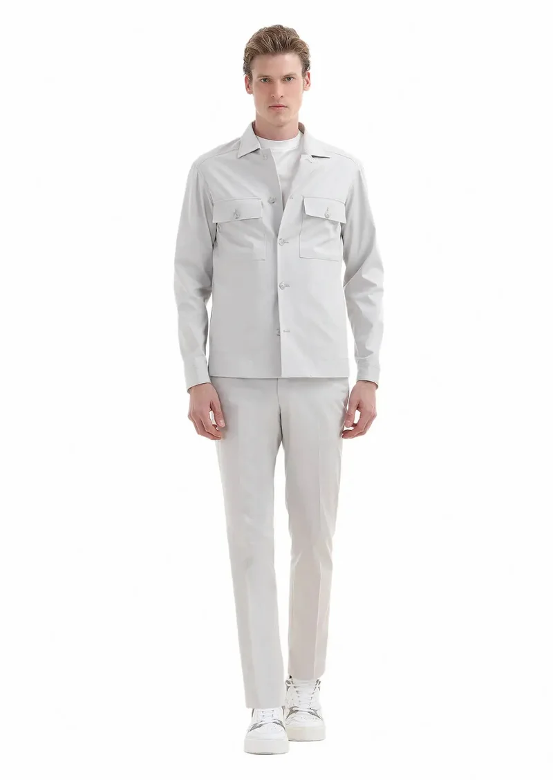 RAMSEY Light Grey Plain Comfort Fit Cotton Blended Suit