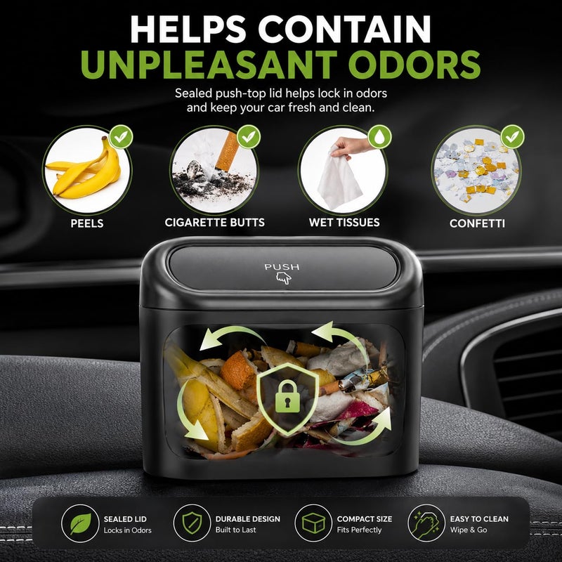 EnthuLove 2 Packs mini Car Trash Can Bin with Lid and 150pcs trash bags,Leakproof Car Vehicle Trash Can Bin,Car Garbage Trash Can Storage for Front Back Seat Accessories for Office Bedroom Home(Black) - Image 3