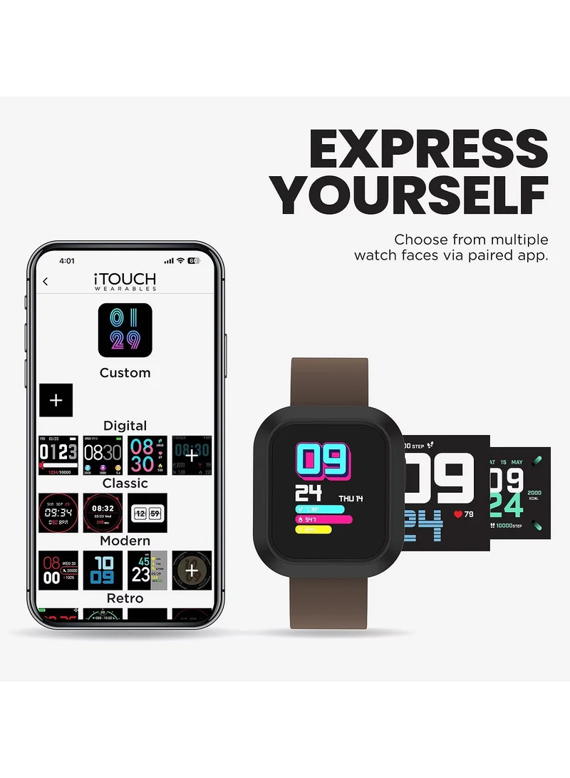 آي تاتش ساعة iTouch تفاعلية للجنسين فليكس أسود/بيج مع سوار سيليكون قابل للتبديل، TF401A-G20