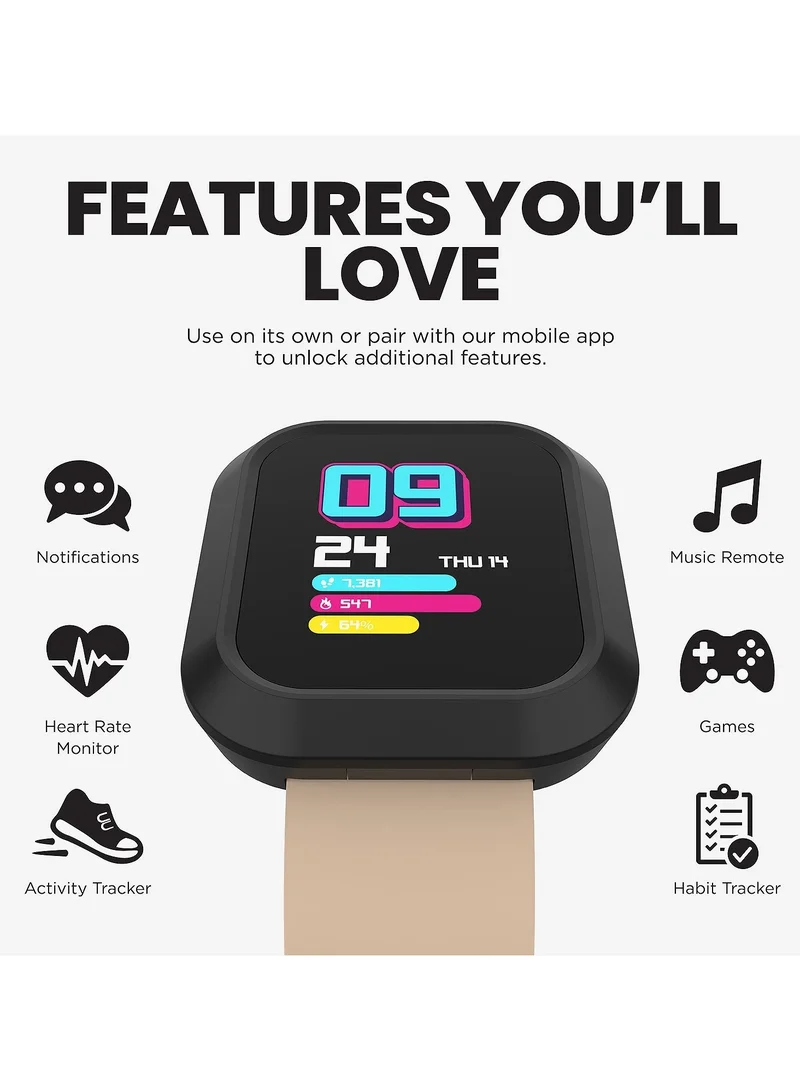 آي تاتش ساعة iTouch تفاعلية للجنسين فليكس أسود/بيج مع سوار سيليكون قابل للتبديل، TF401A-G20