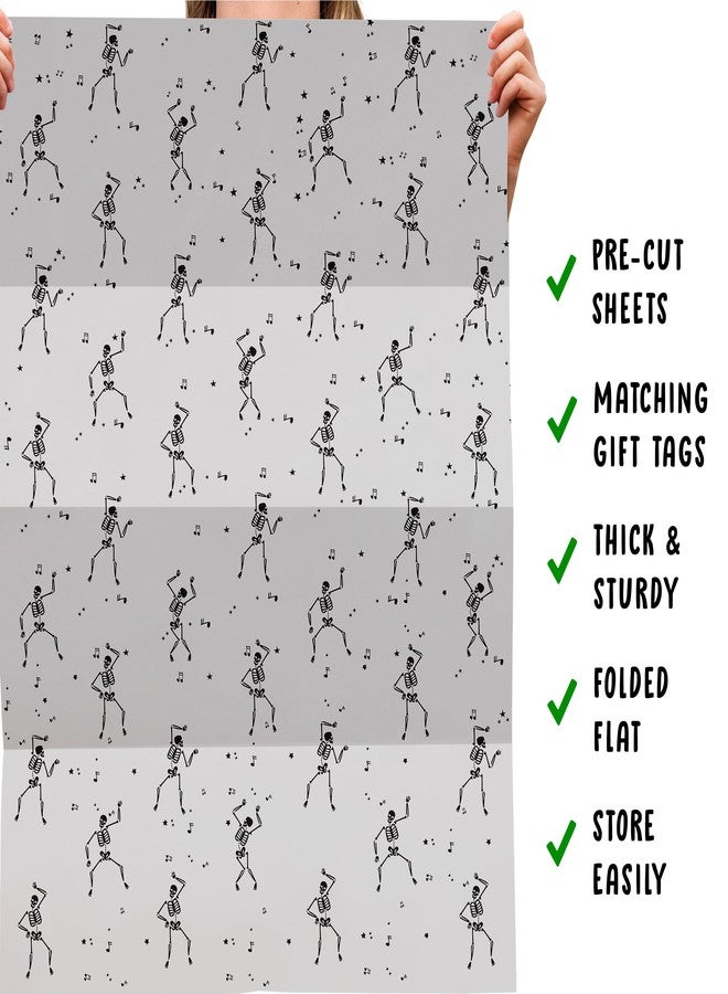 CENTRAL 23 Gray Wrapping Paper - Dancing Skeletons - Halloween Wrapping Paper - Spooky - Goth - Comes With Fun Stickers - Recyclable - Image 5