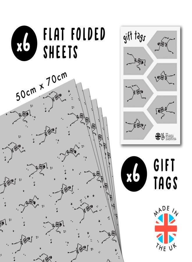 CENTRAL 23 Gray Wrapping Paper - Dancing Skeletons - Halloween Wrapping Paper - Spooky - Goth - Comes With Fun Stickers - Recyclable - Image 2