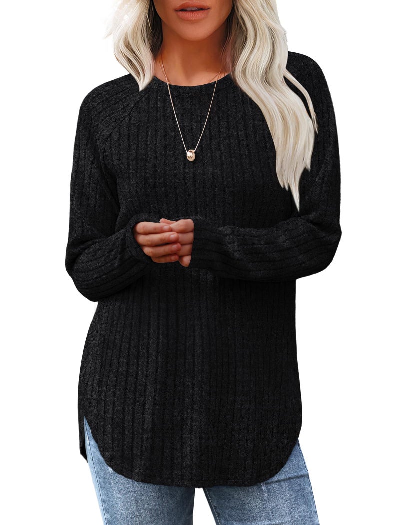 Saloogoe Black Sweaters for Women Tunic Shirts for Women Dressy Casual Long Sleeve Fall Tops 2025 Fashion XL - Image 1