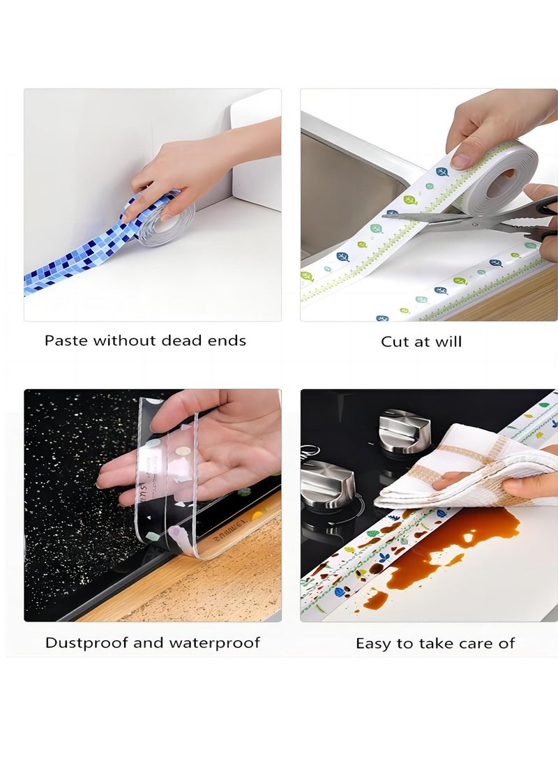 Blue Plaid Caulk Tape 10.5' x 1.5'' Waterproof Self Adhesive Caulk Strip Bathtub Sealant Tape Caulking Tape Sealing Strip Oil Proof Bathroom Caulk for Kitchen Floor Wall Edge ProtectorPE - Image 3