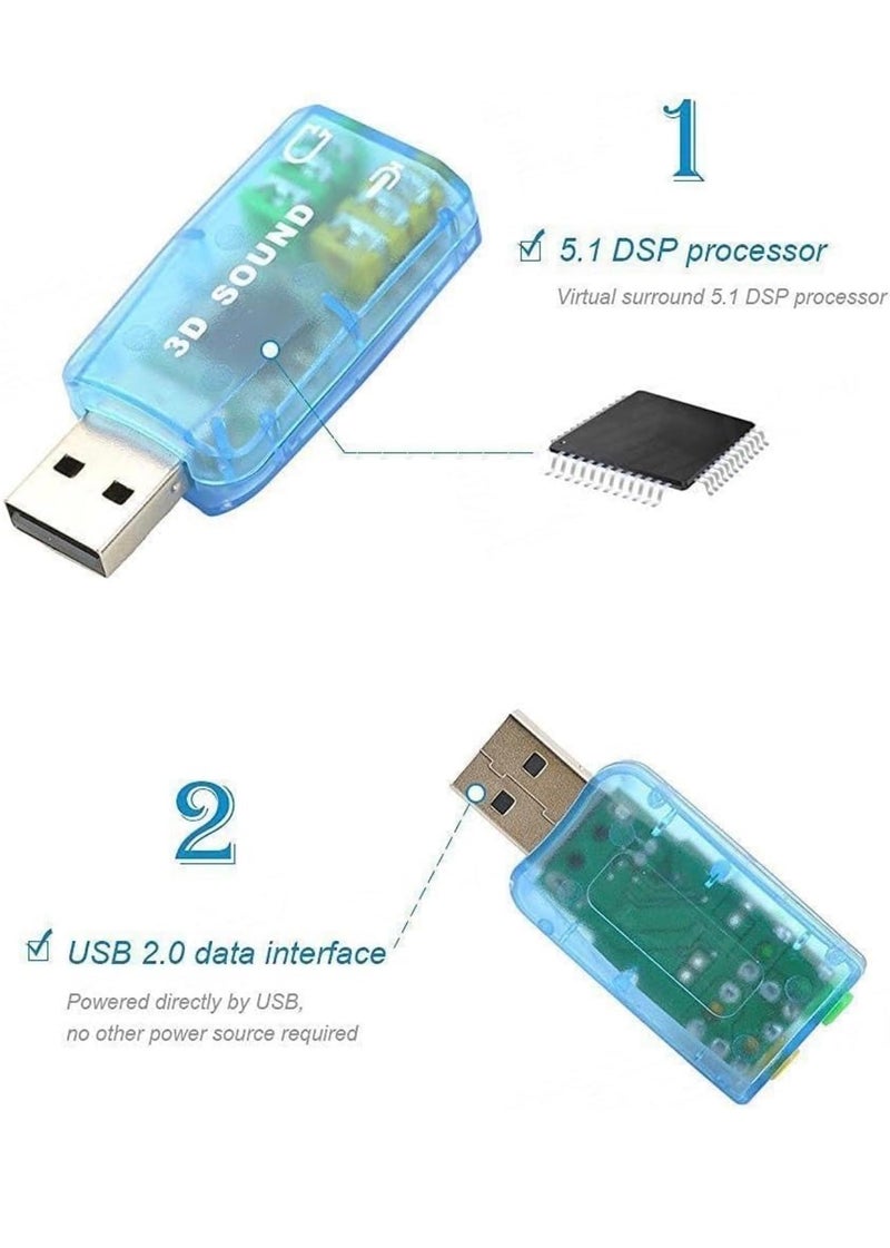 USB External Sound Card Adapter, 3D Virtual 5.1 Surround Audio, USB 2.0, Dual 3.5mm Jack, Plug and Play - Image 3