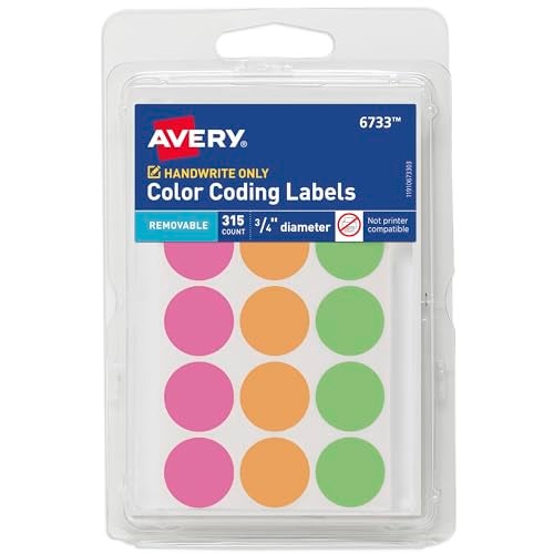 Avery Color-Coding Removable Labels, 3/4 Inch Round Labels, Assorted Neon Colors, Non-Printable, 315 Dot Stickers Total (6733) - Image 1