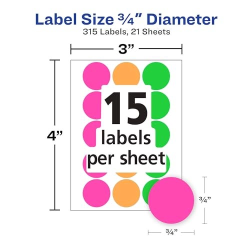 Avery Color-Coding Removable Labels, 3/4 Inch Round Labels, Assorted Neon Colors, Non-Printable, 315 Dot Stickers Total (6733) - Image 5