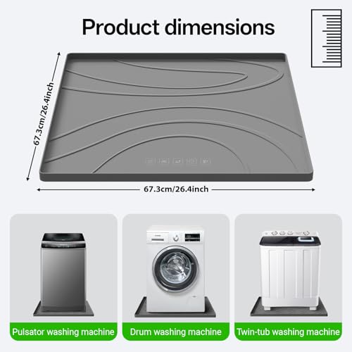 EWX Washing Machine Drain Pan Silicone mat – 26.5x26.5 Inch Non-Slip Waterproof Washer Drip Tray, Anti-Vibration Soft Mat for Under Dryer or Washer, Floor Leak Protector for Laundry Room - Image 2