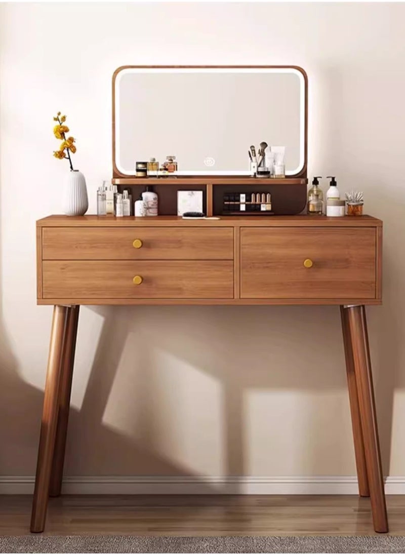 Sharpdo Light Luxury Bedroom Furniture Dressing Table, Walnut Dressing Table Storage Cabinet with LED Makeup Mirror and 3 Drawers for Storage 80*40*135CM  - Image 1
