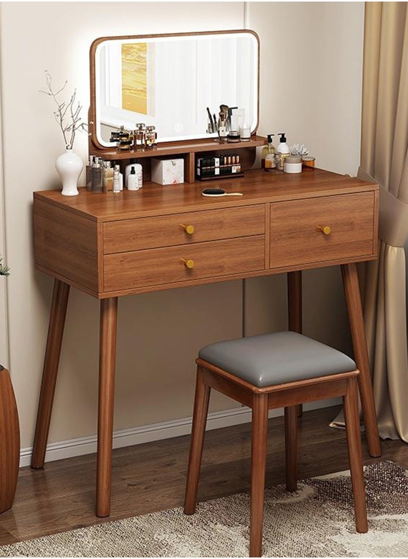 Sharpdo Light Luxury Bedroom Furniture Dressing Table, Walnut Dressing Table Storage Cabinet with LED Makeup Mirror and 3 Drawers for Storage 80*40*135CM  - Image 2