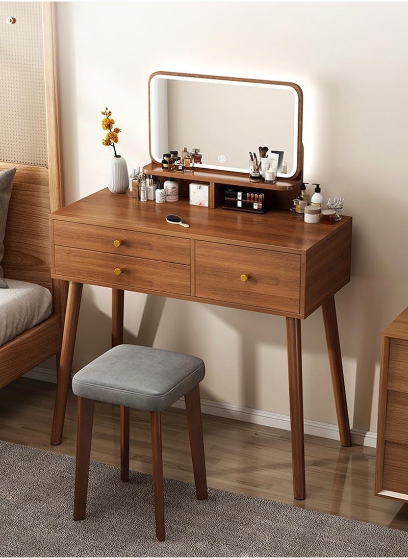 Sharpdo Light Luxury Bedroom Furniture Dressing Table, Walnut Dressing Table Storage Cabinet with LED Makeup Mirror and 3 Drawers for Storage 80*40*135CM  - Image 3