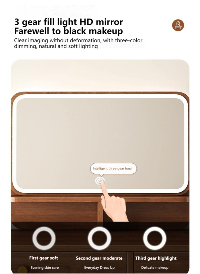 Sharpdo Light Luxury Bedroom Furniture Dressing Table, Walnut Dressing Table Storage Cabinet with LED Makeup Mirror and 3 Drawers for Storage 80*40*135CM  - Image 4
