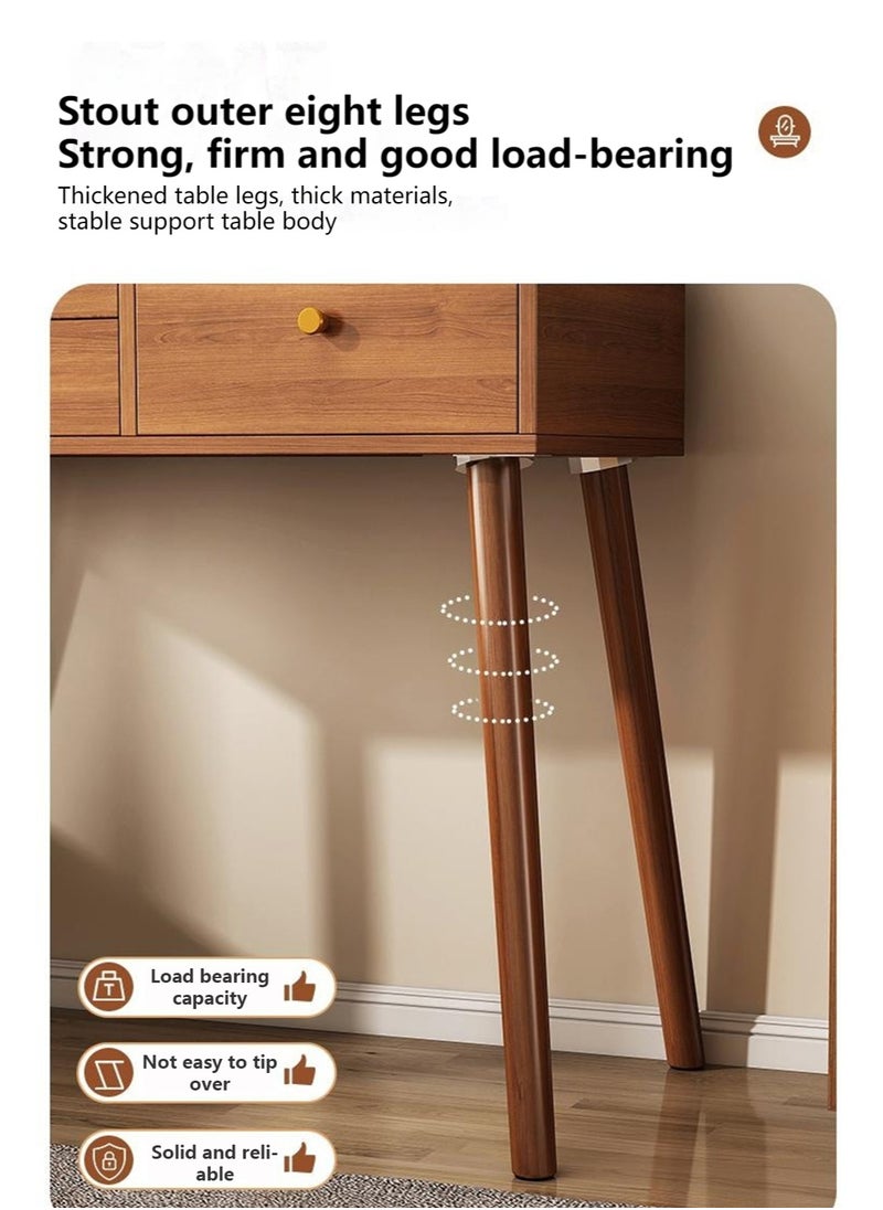 Sharpdo Light Luxury Bedroom Furniture Dressing Table, Walnut Dressing Table Storage Cabinet with LED Makeup Mirror and 3 Drawers for Storage 80*40*135CM  - Image 5
