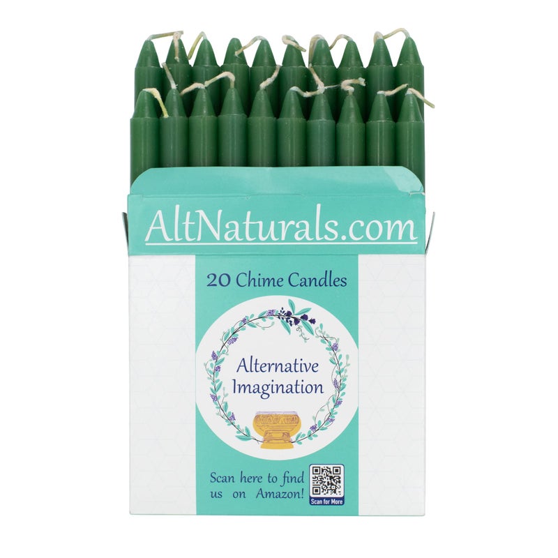 Alternative Imagination Green Chime Candles - 20 Pack of Unscented 4 Inch Mini Taper Candles - Dripless Long Burning Ritual Candles for Meditation, Spell Work, Healing, Prosperity, Growth & Home Decor - Image 2