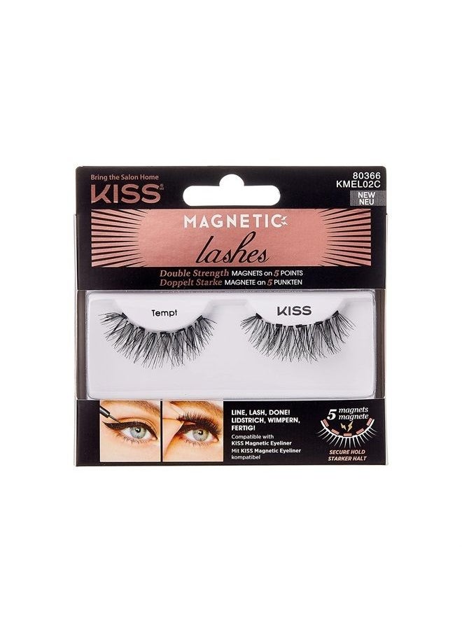 KISS - Magnetic Lashes, Tempt, 1 Pair Synthetic False Eyelashes With 5 Double Strength Magnets, Wind Resistant, Dermatologist Tested Fake Lashes Last Up To 16 Hours, Reusable Up To 15 Times - Image 1