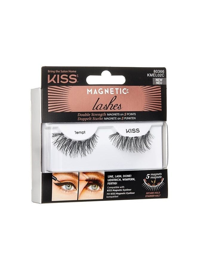 KISS - Magnetic Lashes, Tempt, 1 Pair Synthetic False Eyelashes With 5 Double Strength Magnets, Wind Resistant, Dermatologist Tested Fake Lashes Last Up To 16 Hours, Reusable Up To 15 Times - Image 1