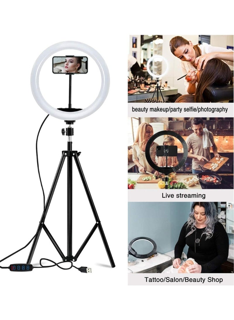 Generic - GLURAK 12" LED Selfie Ring Light with Adjustable Tripod Stand & Phone Holder – 3 Light Modes and 10 Brightness Levels for Live Stream and Photography - Image 1