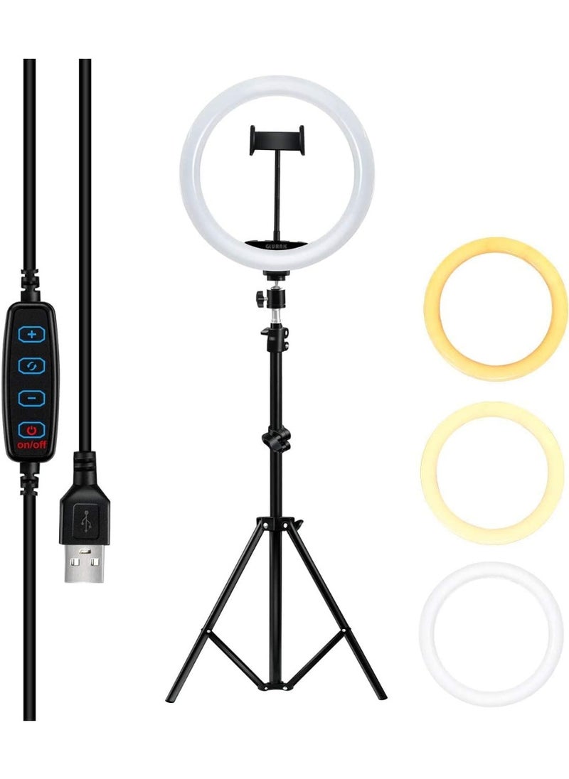 Generic - GLURAK 12" LED Selfie Ring Light with Adjustable Tripod Stand & Phone Holder – 3 Light Modes and 10 Brightness Levels for Live Stream and Photography - Image 1